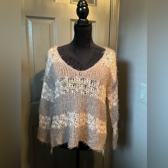 Free People Linus striped sweater XS gray and white - Picture 2 of 5